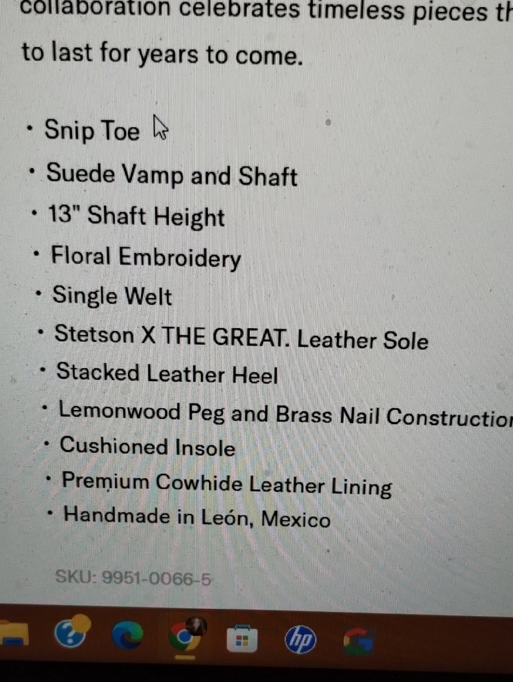 The GREAT X Stetson Suede Floral Cowboy Boots NIB 7 - Picture 6 of 11